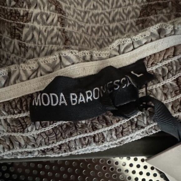 Moda Baronessa Womens Malibu 100% Silk Cap Crop Top Smocked Coastal‎ Size Large - Picture 5 of 6